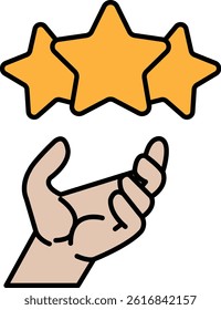 A hand holding three stars. The hand is holding the stars in a way that they are not touching each other