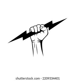 hand holding thunder logo vector