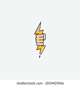 hand holding thunder powerfull logo vector