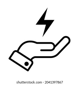 Hand, die den Blitz hält Symbol Vektor.