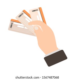 Hand holding ticket. Flat design icon vector illustration.