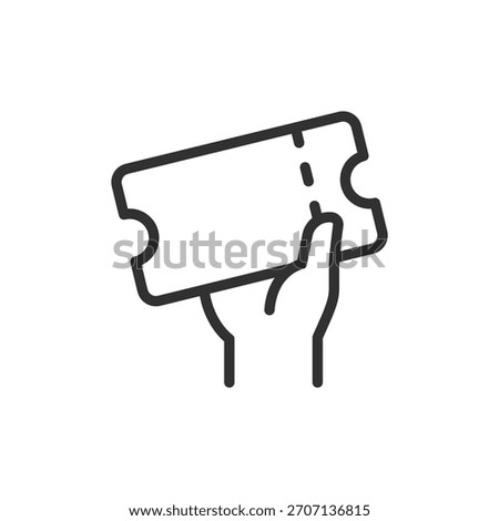 Hand holding ticket, linear icon. Admission or event entry concept. Line with editable stroke.