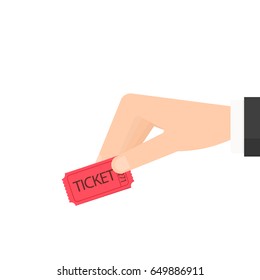 Hand-Halten-Ticket. Vektorgrafik einzeln auf weißem Hintergrund