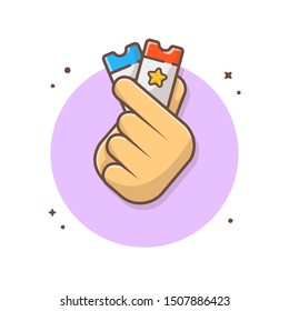 Hand Holding Tickets Vector Icon Illustration. Hand And Tickets Icon Concept White Isolated. Flat Cartoon Style Suitable for Web Landing Page, Banner, Sticker, Background