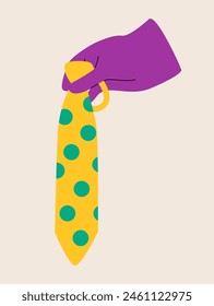 Hand holding a tie. Colorful vector illustration