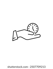 Mano que sostiene el icono del tiempo, el mejor icono de la línea del Vector.
