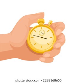 Hand holding Timepiece Classic Pocket Watch and Stopwatch symbol cartoon illustration vector