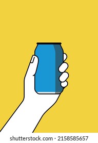 Hand holding a tin drink