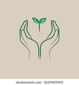 Hand Holding Tiny Sprout – Minimal Flat Vector Symbol of Growth and Care