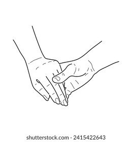 Hand holding hand together. Hand drawn style. Valentine’s day concept. Vector.