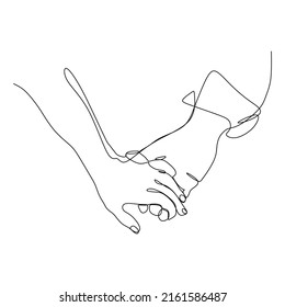 Hand holding together gesture. Single continuous line hand gesture graphic icon. Simple one line draw doodle for world campaign concept. Isolated vector illustration design on white background