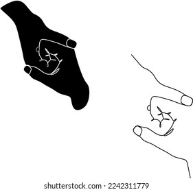 Hand holding hand together vector.Hands holding icon in black style isolated on white background. Charity and donation symbol stock bitmap, rastr illustration.