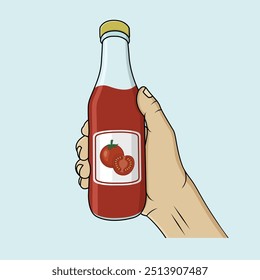 Hand holding tomato sauce vector illustration