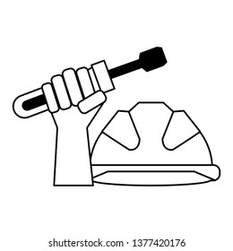 Hand holding tool screwdriver in black and white