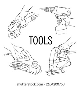 hand holding tool sketch - vector illustration