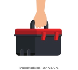 Hand holding toolbox. Clipart image isolated on white background