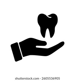 Hand holding tooth icon. Dental Care Icon. Dental Treatment symbol. flat vector illustration design.