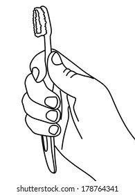 Hand holding a toothbrush isolated on white background, vector