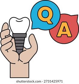 Uma mão segurando uma escova de dentes com um ponto de interrogação acima dela. A imagem foi concebida para ser bem-humorada e alegre