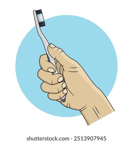 Hand holding toothbrush vector illustratio