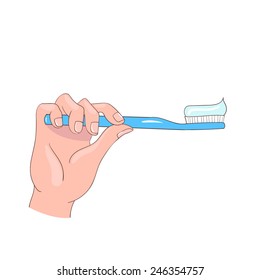 Hand holding a toothbrush. Vector illustration