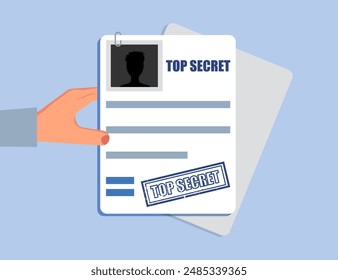 Hand holding top secret document in a flat design