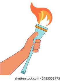 Hand holding torch with fire. Sport competitions concept. Vector illustration