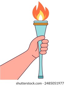 Hand holding torch with fire. Sport competitions concept. Vector illustration