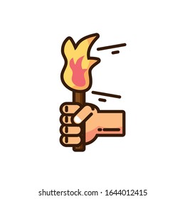 mano sosteniendo un icono de antorcha sobre fondo blanco, estilo de relleno colorido, diseño de ilustración vectorial