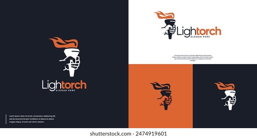 hand holding torch logo, victory symbol, logo design template.