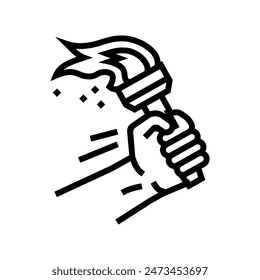 hand holding torch progress line icon vector. hand holding torch progress sign. isolated contour symbol black illustration