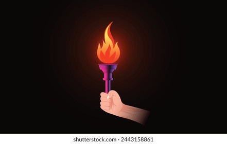 hand holding torch sports or freedom logo design on dark background vector illustration