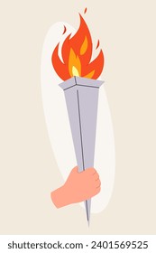 hand holding a torch sports symbol flat illustration vector design. icon of the torch. Big games. Torch,  Flame. spark image. Achieving a dream.concept of sports games. competition flame. Items.