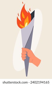 hand holding a torch sports symbol flat illustration vector design. icon of the torch. Big games. Torch,  Flame. spark image. Achieving a dream.concept of sports games. competition flame. Items.