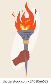 hand holding a torch sports symbol flat illustration vector design. icon of the torch. Big games. Torch,  Flame. spark image. Achieving a dream.concept of sports games. competition flame. Items.
