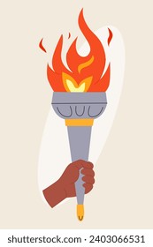 hand holding a torch sports symbol flat illustration vector design. icon of the torch. Big games. Torch,  Flame. spark image. Achieving a dream.concept of sports games. competition flame. Items.