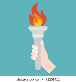 Hand Holding Torch Symbol, Flat Design