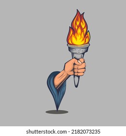 hand holding torch symbol or logo