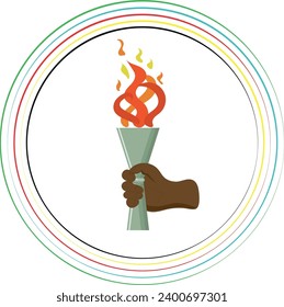 Hand holding torch. Symbol of Olympic Flame and sports. Flat illustration vector design. Olympic games.