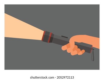 Hand holding torchlight. Simple flat illustration