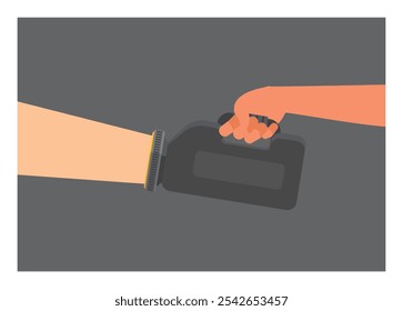 Hand holding torchlight. Simple flat illustration