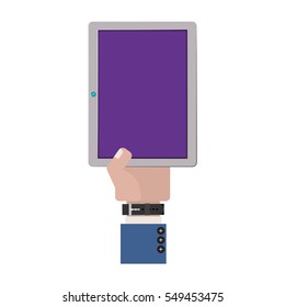hand holding a touch tablet with watch