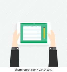 Hand holding a touchpad pc (tablet) with graphic