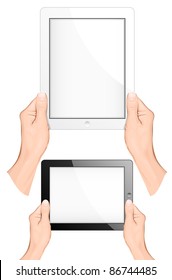 Hand Holding A Touchpad Pc (tablet). Vector Illustration