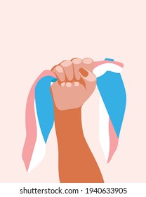 Hand Holding A Trans Flag. Protest. Vector Illustration. 