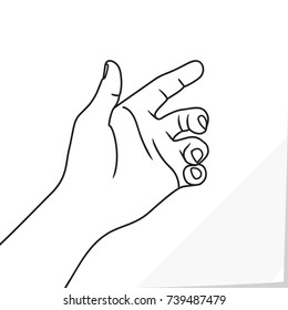 Hand Holding Transparent Rectangle Object Similar to Smartphone or Mobile Phone Realistic Thick Line Sketch - Black on White Natural Paper Effect Background - Vector Graphic Design