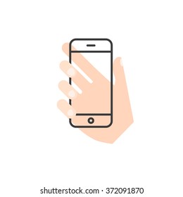 Hand Holding Transparent Smartphone Vector Concept. Flat And Line Style