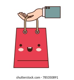 hand holding a trapezoid kawaii shopping bag in colorful silhouette