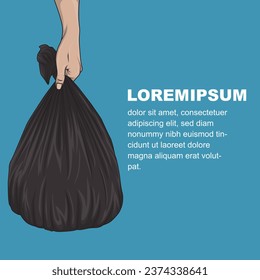 Hand holding trash bag. Suitable for environmental themed poster design