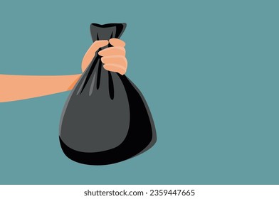 
Ilustración de la caricatura del vector de la bolsa de la mano. Persona que arroja toda la basura después de desagüar 
